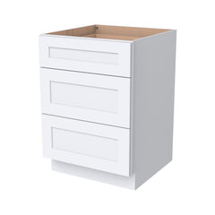 RTA Belmont White Vanity Three Drawer Base Cabinet for Bathroom Storage