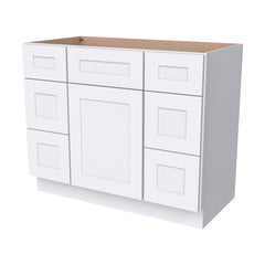 RTA Shaker Solid Wood Vanity Single Sink Base Cabinet White With 6 Drawers for Bathroom Storage