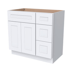 RTA Shaker Solid Wood Vanity Single Sink Base Cabinet White for Bathroom Storage, 3 Right Drawers, 1 False Drawer Front