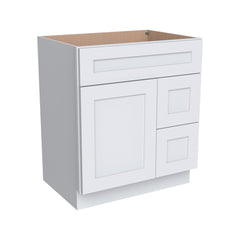 Belmont White RTA Vanity Single Sink Base Cabinet for Bathroom Storage, 2 Right Drawers, 1 False Drawer Front