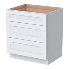 RTA Solid Wood Shaker Three Drawer Base Cabinet White for Kitchen, Bathroom & Laundry storage