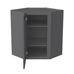 [WDC2430GD-WDC2442GD] Shaker Pebble Gray Wall Diagonal Corner Cabinets With Glass Door  (Glass Insert Sold Separately)