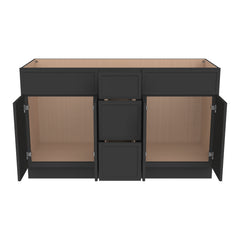 RTA Newtown Solid Wood Vanity Double Sink Bases With Central Drawers Charcoal Black  for Bathroom Storage