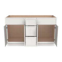 RTA Newtown Solid Wood Vanity Double Sink Bases With Central Drawers  Origami White for Bathroom Storage