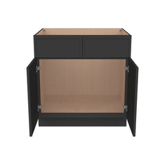 RTA Newtown Solid Wood Sink Base Cabinet Charcoal Black for Kitchen, 2 Doors 2 Fake Drawer Front