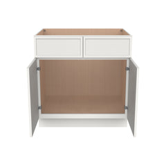 RTA Newtown Solid Wood Sink Base Cabinet Origami White for Kitchen, 2 Doors 2 Fake Drawer Front