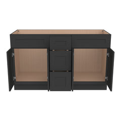 RTA Shaker Solid Wood Vanity Double Sink Bases With Central Drawers Charcoal Black for Bathroom storage