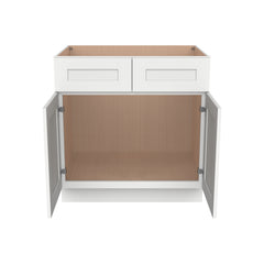 Shaker Origami White Solid Wood RTA Sink Base Cabinet for Kitchen, 2 Doors 2 Fake Drawer Front