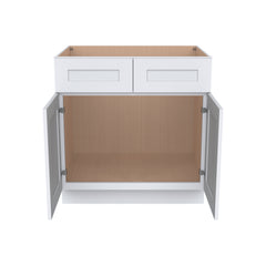 Shaker White Solid Wood RTA Sink Base Cabinet for Kitchen, 2 Doors 2 Fake Drawer Front