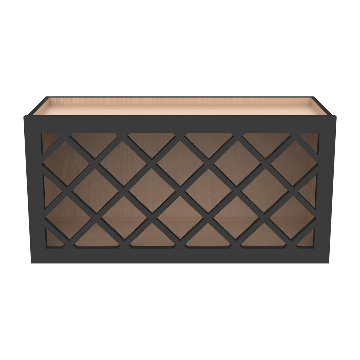 RTA Newtown Solid Wood Wine Rack Cabinets with Lattice Panels Wall Cabinet Charcoal Black for Kitchen Storage