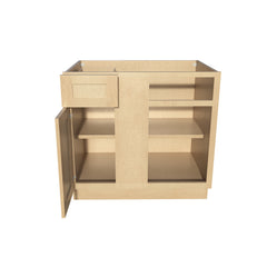RTA Solid Wood Blind Corner Bases Cabinets - Kitchen, Bathroom, Living Room and Office Shaker Natural Wood