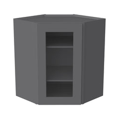 [WDC2430GD-WDC2442GD] Shaker Pebble Gray Wall Diagonal Corner Cabinets With Glass Door  (Glass Insert Sold Separately)