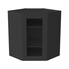 [WDC2436GD-WDC2442GD] Shaker Charcoal Black Wall Diagonal Corner Cabinets With Glass Door (Glass Insert Sold Separately)