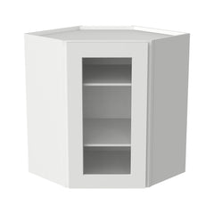 [WDC2430GD-WDC2442GD] Shaker Origami White Wall Diagonal Corner Cabinets With Glass Door  (Glass Insert Sold Separately)