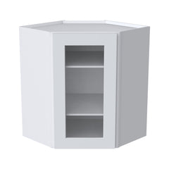 [WDC2430GD-WDC2442GD] Shaker White Wall Diagonal Corner Cabinets With Glass Door  (Glass Insert Sold Separately)