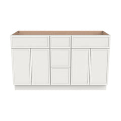 RTA Newtown Solid Wood Vanity Double Sink Bases With Central Drawers  Origami White for Bathroom Storage