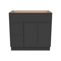 RTA Newtown Solid Wood Vanity Single Sink Base Cabinet Charcoal Black for Bathroom Storage, 2 Left Drawers, 1 False Drawer Front