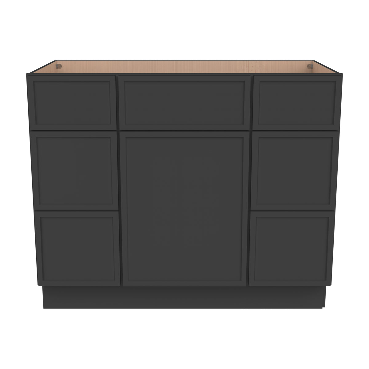 RTA Newtown Solid Wood Vanity Single Sink Base Cabinet With 6 Drawers Charcoal Black for Bathroom Storage