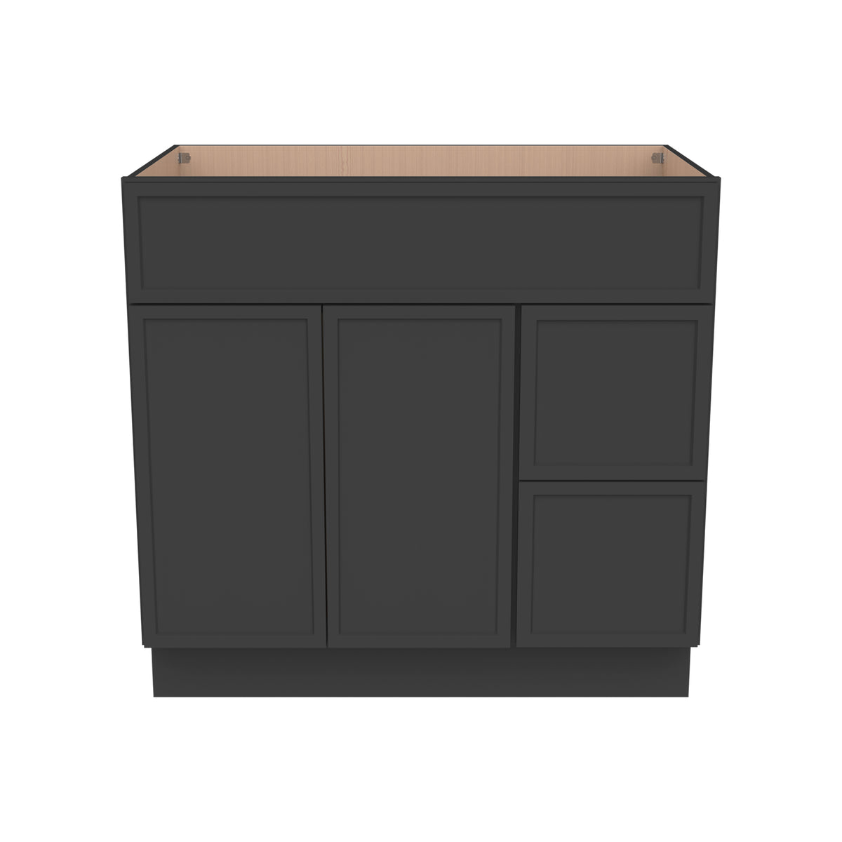 RTA Newtown Solid Wood Vanity Single Sink Base Cabinet Charcoal Black for Bathroom Storage, 2 Right Drawers, 1 False Drawer Front