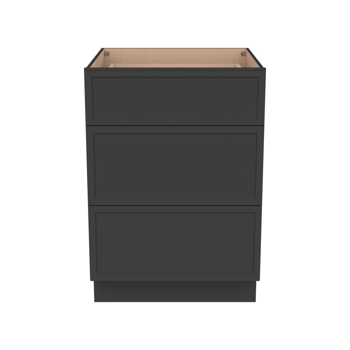 RTA Newtown Solid Wood Vanity Three Drawer Base Cabinet Charcoal Black for Bathroom Storage