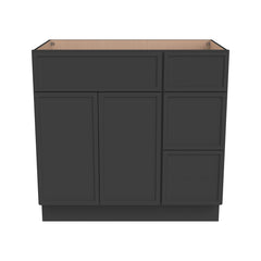RTA Newtown Solid Wood Vanity Single Sink Base Cabinet Charcoal Black for Bathroom Storage, 3 Right Drawers, 1 False Drawer Front