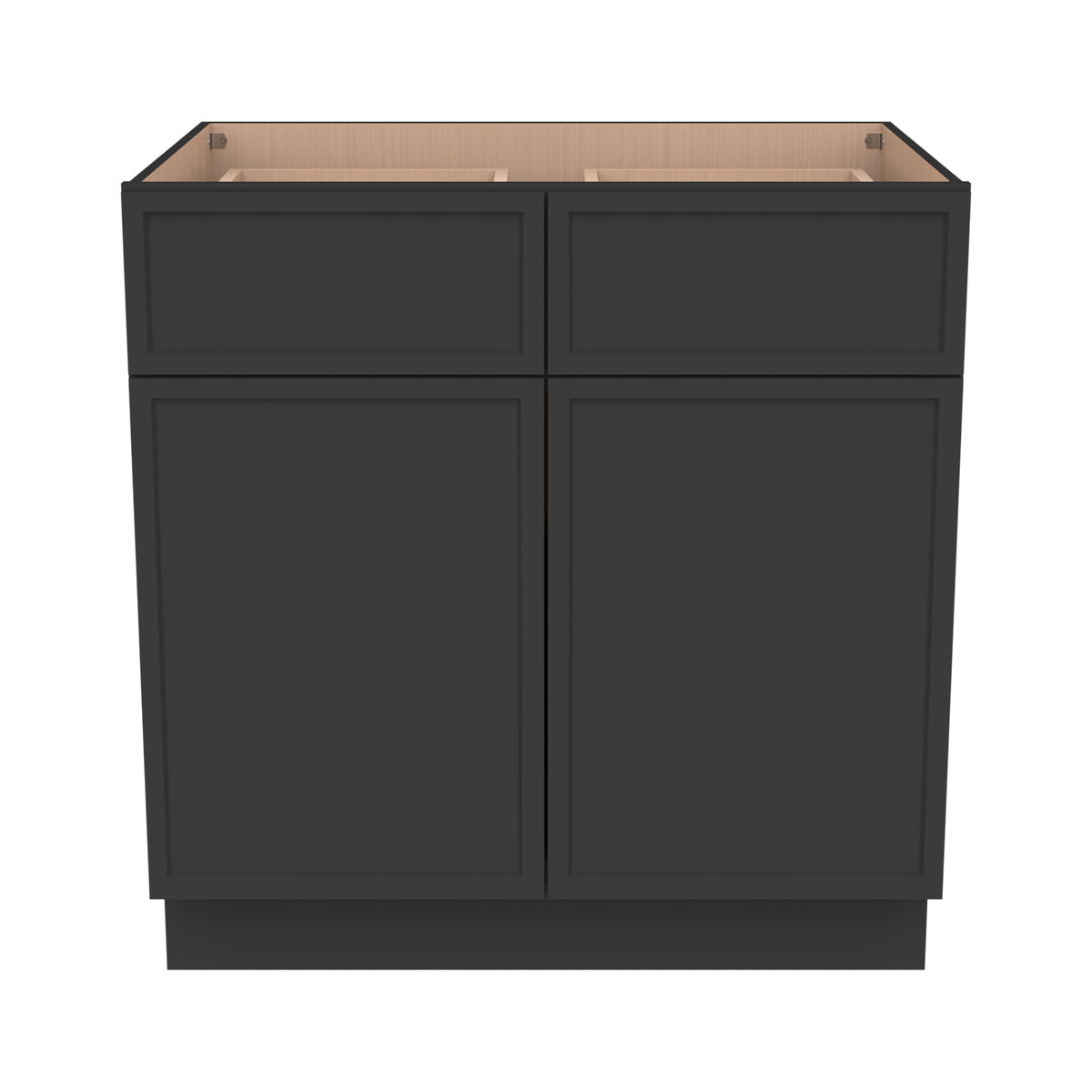 RTA Solid Wood Newtown Base Cabinet With 2 Doors, 2 Drawers and 1 Shelf Charcoal Black for Kitchen, Bathroom & Laundry Storage