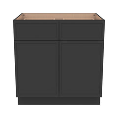 RTA Solid Wood Newtown Base Cabinet With 2 Doors, 2 Drawers and 1 Shelf Charcoal Black for Kitchen, Bathroom & Laundry Storage