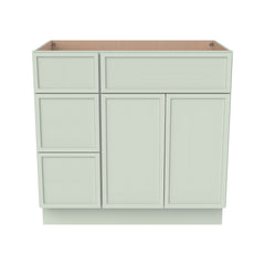 RTA Newtown Solid Wood Vanity Single Sink Base Cabinet Jade Green for Bathroom Storage, 3 Left Drawers, 1 False Drawer Front