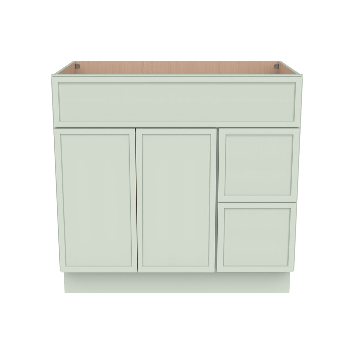 RTA Newtown Solid Wood Vanity Single Sink Base Cabinet Jade Green for Bathroom Storage, 2 Right Drawers, 1 False Drawer Front