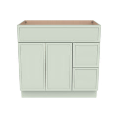 RTA Newtown Solid Wood Vanity Single Sink Base Cabinet Jade Green for Bathroom Storage, 2 Right Drawers, 1 False Drawer Front