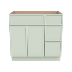 RTA Newtown Solid Wood Vanity Single Sink Base Cabinet Jade Green for Bathroom Storage, 3 Right Drawers, 1 False Drawer Front