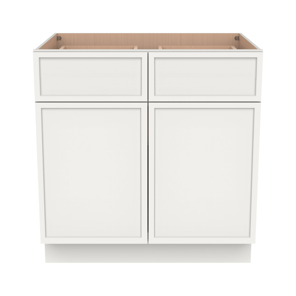 RTA Solid Wood Newtown Base Cabinet With 2 Doors, 2 Drawers and 1 Shelf Origami White for Kitchen, Bathroom & Laundry Storage