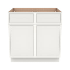 RTA Solid Wood Newtown Base Cabinet With 2 Doors, 2 Drawers and 1 Shelf Origami White for Kitchen, Bathroom & Laundry Storage