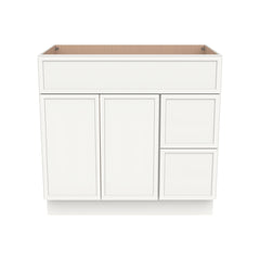 RTA Newtown Solid Wood Vanity Single Sink Base Cabinet Origami White for Bathroom Storage, 2 Right Drawers, 1 False Drawer Front