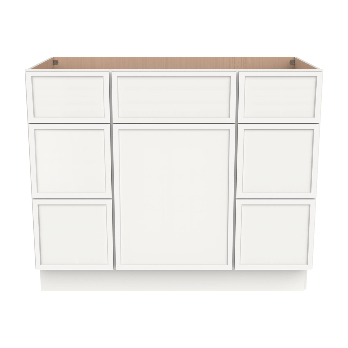 RTA Newtown Solid Wood Vanity Single Sink Base Cabinet With 6 Drawers Origami White for Bathroom Storage