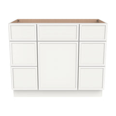 RTA Newtown Solid Wood Vanity Single Sink Base Cabinet With 6 Drawers Origami White for Bathroom Storage