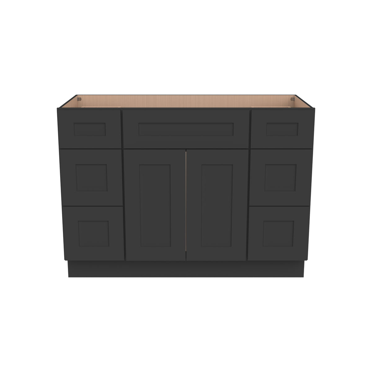 RTA Shaker Solid Wood Vanity Single Sink Bases Cabinet Charcoal Black With Drawers On Both Sides for Bathroom Storage