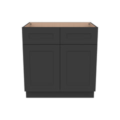 Shaker Charcoal Black Solid Wood RTA Sink Base Cabinet for Kitchen, 2 Doors 2 Fake Drawer Front