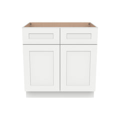 Shaker Origami White Solid Wood RTA Sink Base Cabinet for Kitchen, 2 Doors 2 Fake Drawer Front