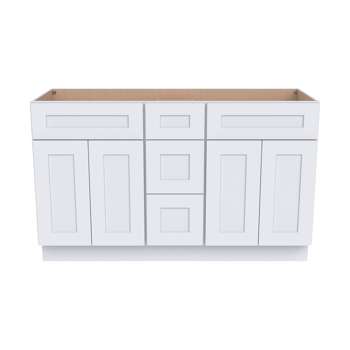 RTA Shaker White Solid Wood Vanity Double Sink Bases With Central Drawers for Bathroom storage