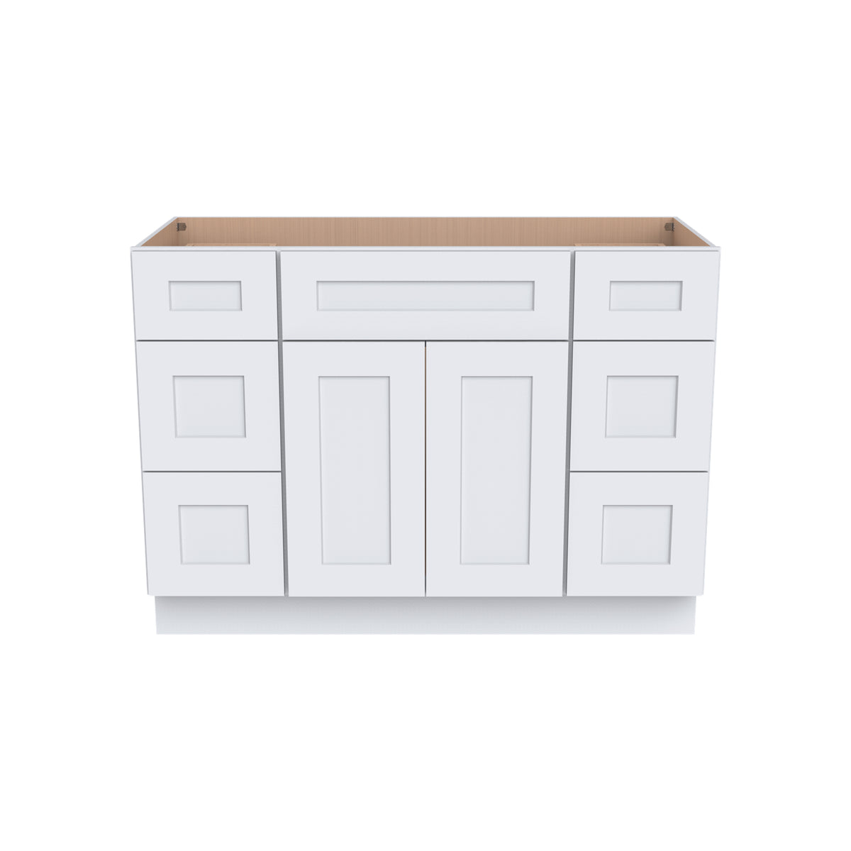 RTA Shaker Solid Wood Vanity Single Sink Bases Cabinet White With Drawers On Both Sides for Bathroom Storage