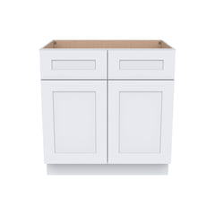 Shaker White Solid Wood RTA Sink Base Cabinet for Kitchen, 2 Doors 2 Fake Drawer Front