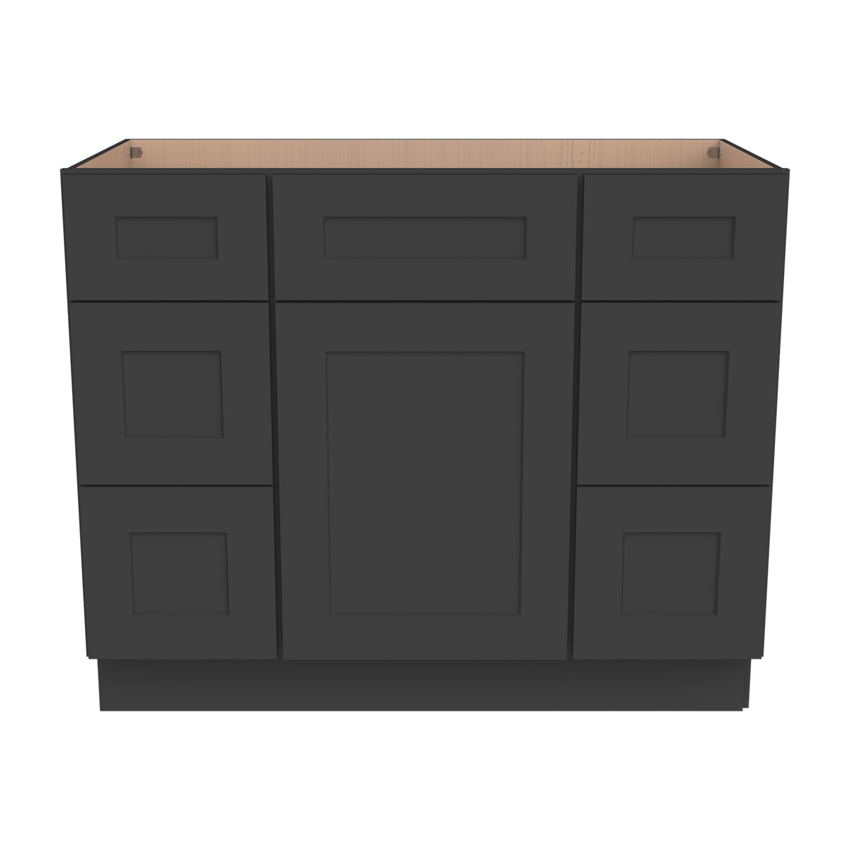 RTA Shaker Solid Wood Vanity Single Sink Base Cabinet With 6 Drawers Charcoal Black for Bathroom Storage