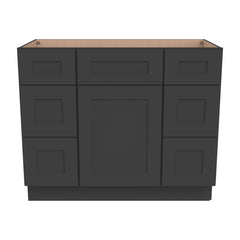 RTA Shaker Solid Wood Vanity Single Sink Base Cabinet With 6 Drawers Charcoal Black for Bathroom Storage