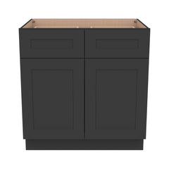 RTA Solid Wood Shaker Base Cabinet With 2 Doors, 2 Drawers and 1 Shelf Charcoal Black for Kitchen, Bathroom & Laundry Storage