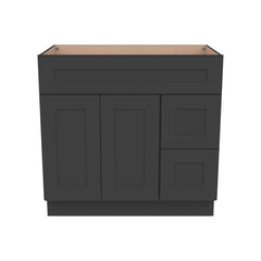 RTA Shaker Solid Wood Vanity Single Sink Base Cabinet Charcoal Black for Bathroom Storage, 2 Right Drawers, 1 False Drawer Front