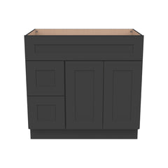 RTA Shaker Solid Wood Vanity Single Sink Base Cabinet Charcoal Black for Bathroom Storage, 2 Left Drawers, 1 False Drawer Front