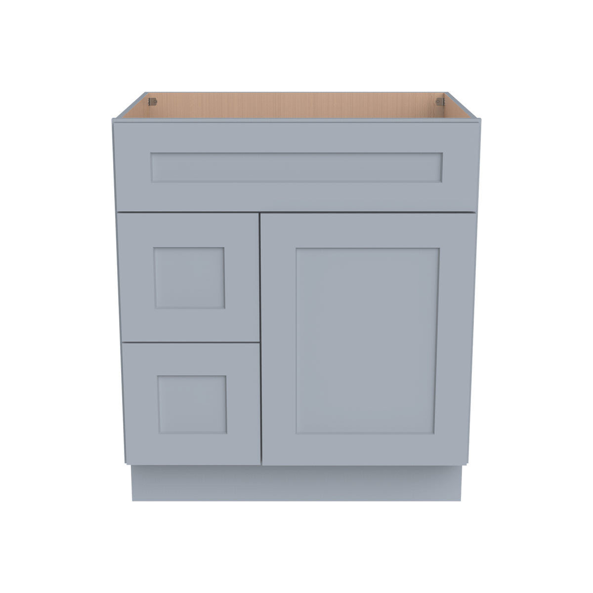 Shaker Gray Solid Wood RTA Vanity Single Sink Base Cabinet for Bathroom Storage, 2 Left Drawers, 1 False Drawer Front