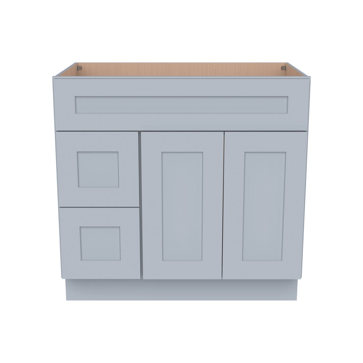 RTA Shaker Solid Wood Vanity Single Sink Base Cabinet Gray for Bathroom Storage, 2 Left Drawers, 1 False Drawer Front