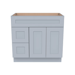 RTA Shaker Solid Wood Vanity Single Sink Base Cabinet Gray for Bathroom Storage, 2 Left Drawers, 1 False Drawer Front